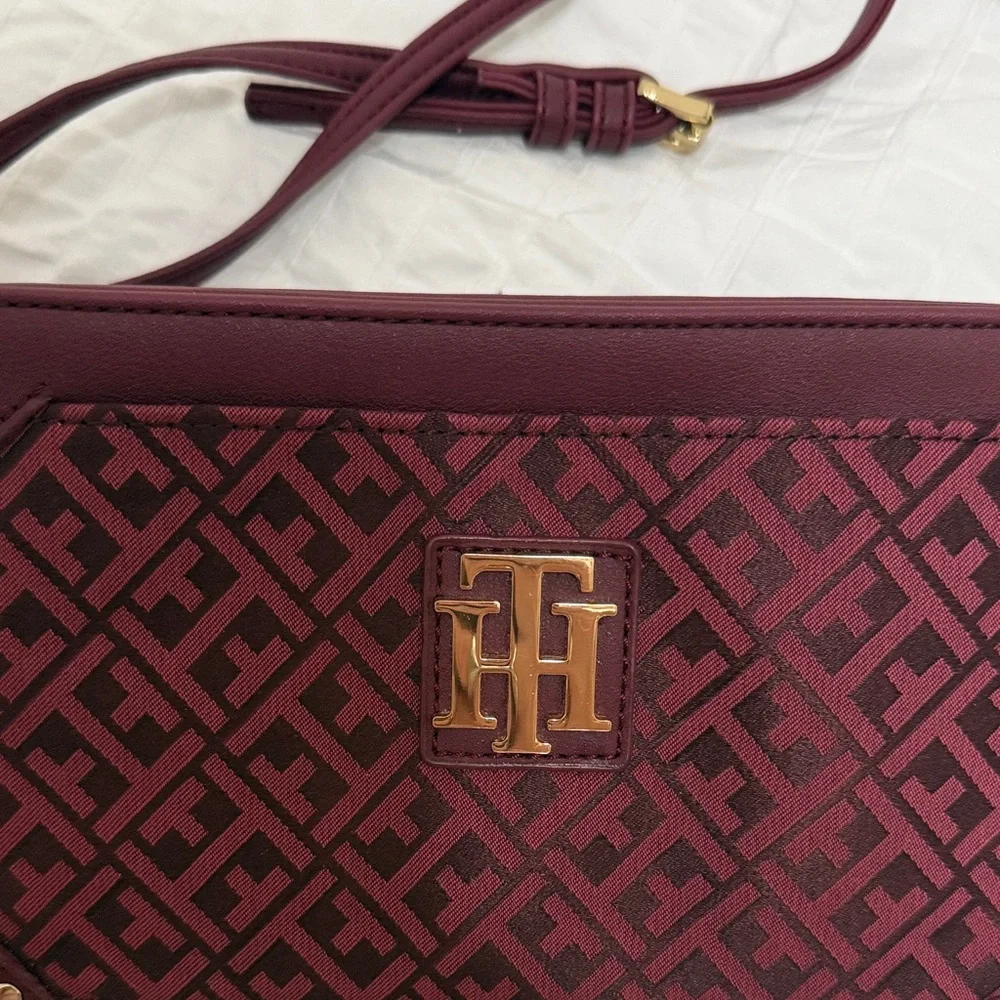 Tommy Hilfiger Wine Red Monogram Crossbody Bag